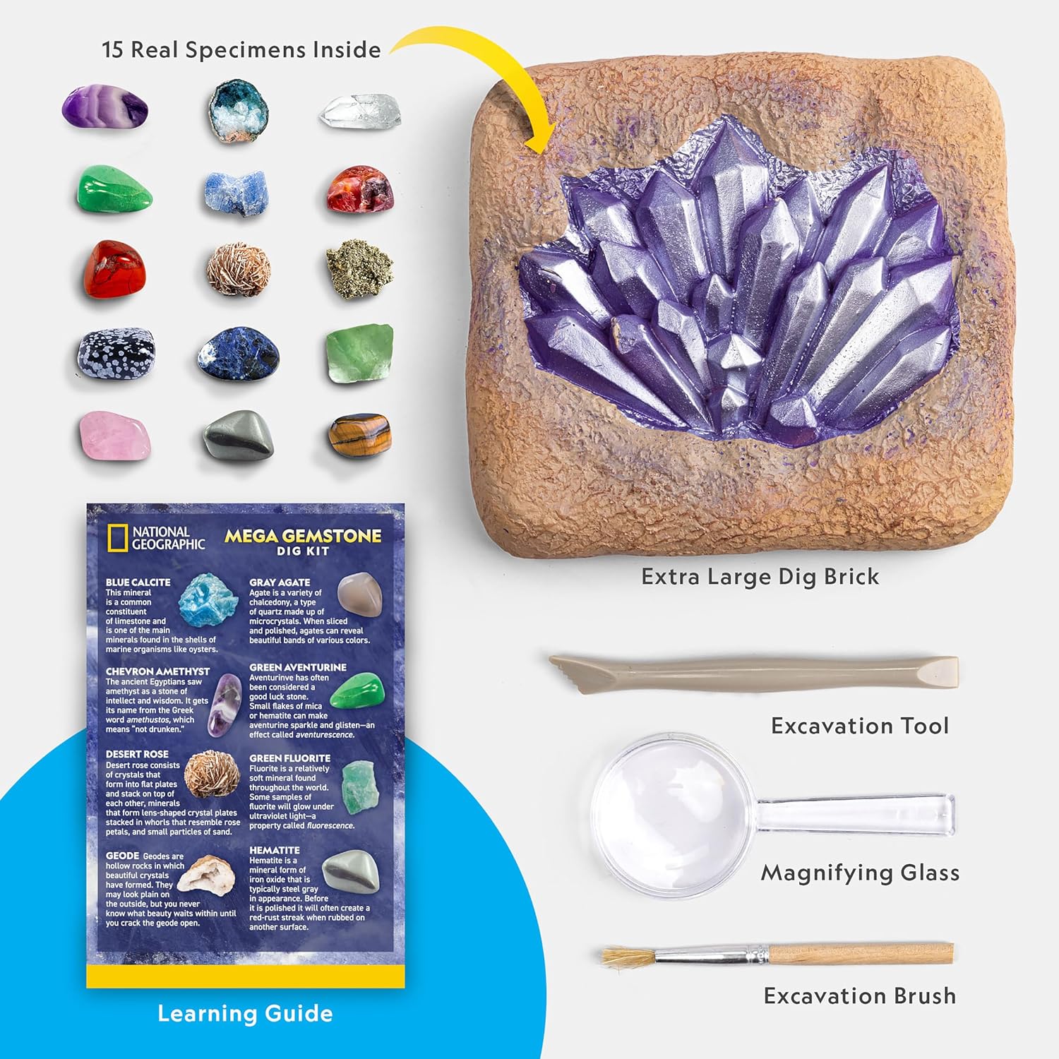 NATIONAL GEOGRAPHIC Mega Gemstone Dig Kit – Dig Up 15 Real Gemstones and Crystals, Science Kit for Kids, Gem Digging
