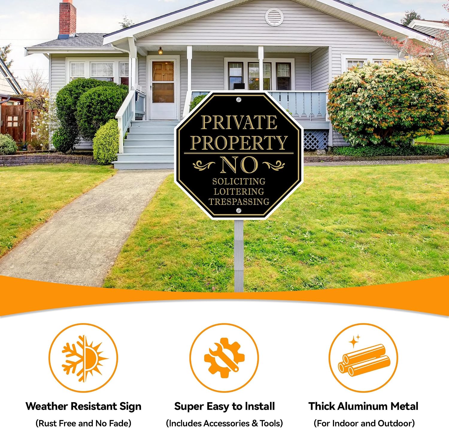 No Trespassing Signs Private Property, No Soliciting Sign for House, 10 x 10 Inches No Loitering Aluminum Metal Signs
