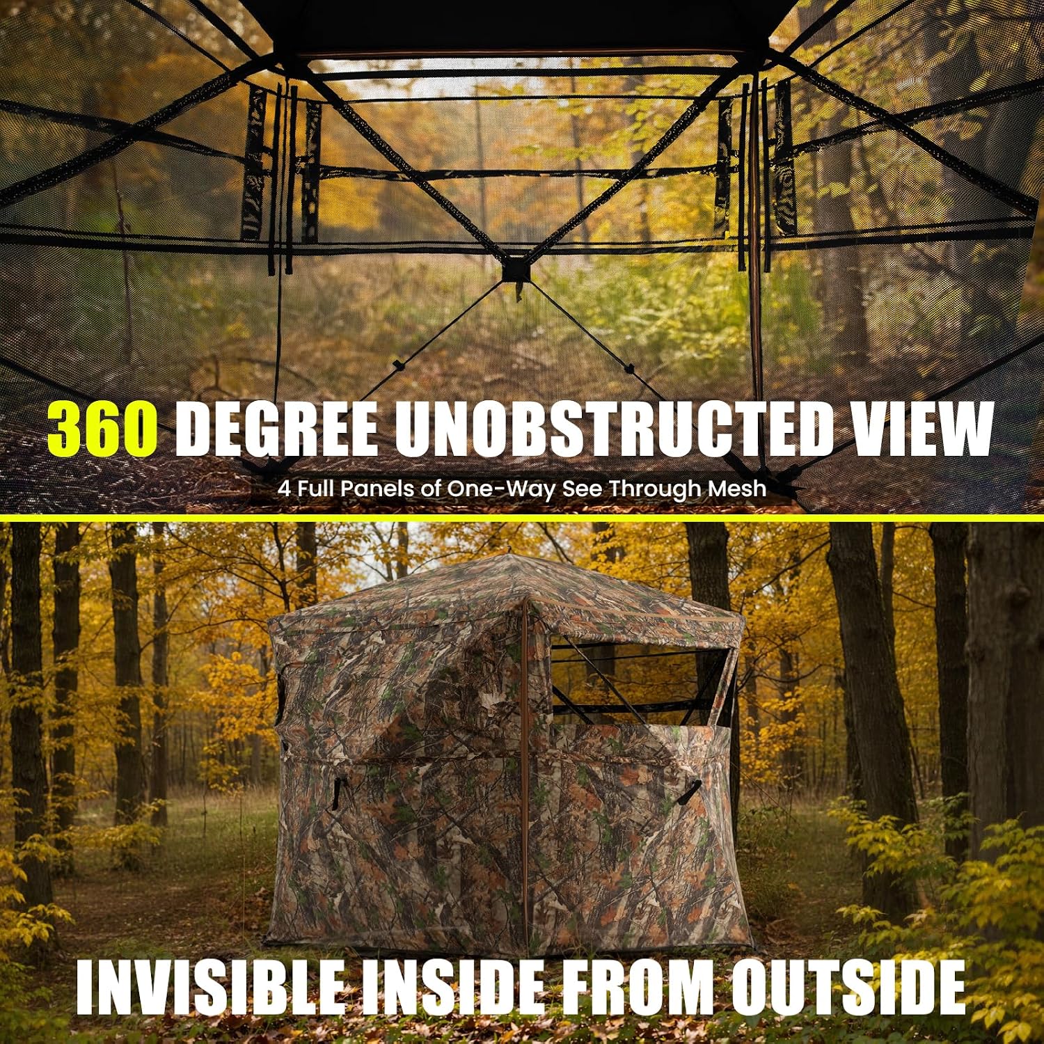 Portable Hunting Blind - 270°/288°/360°See Through with Floor Mat Dual Door