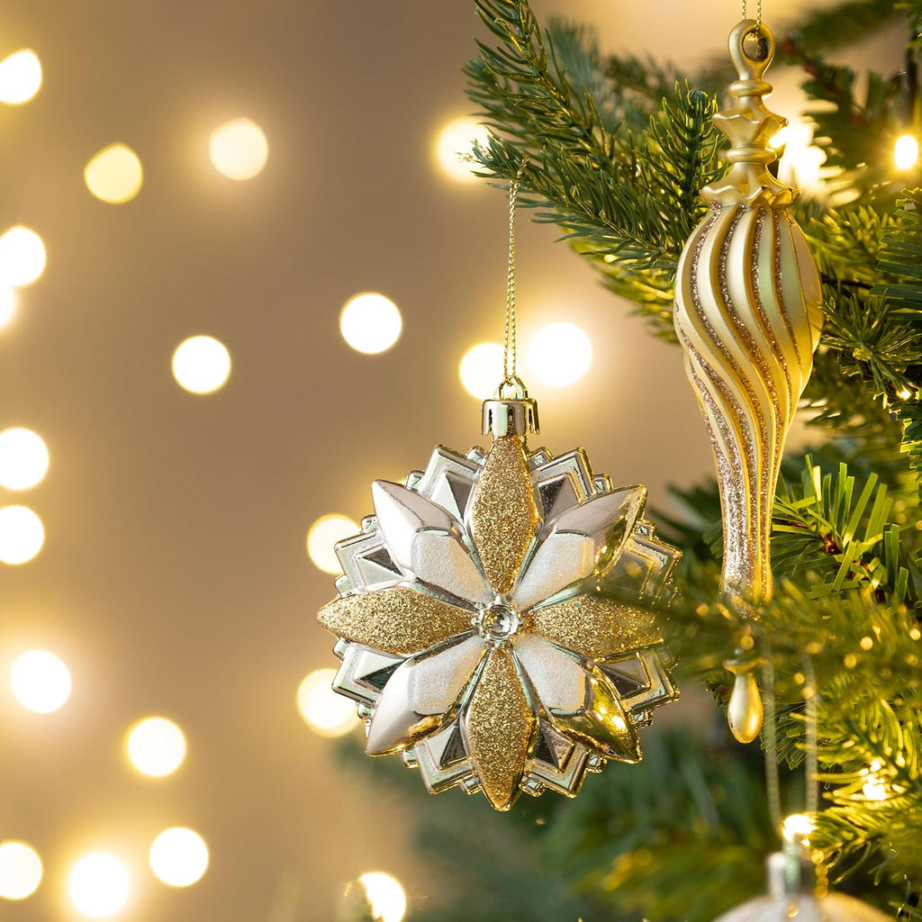 Christmas Tree Ornaments, 130ct White and Gold Shatterproof Christmas Tree Decorations, Elegant Hanging Ball