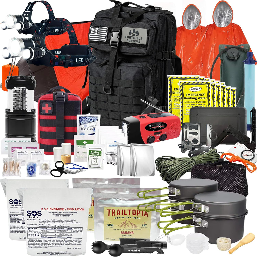 2 Person 72 Hour Bug Out Bag Backpack Survival Kit - Fully Loaded Go Bag Emergency Backpack with First Aid, Food