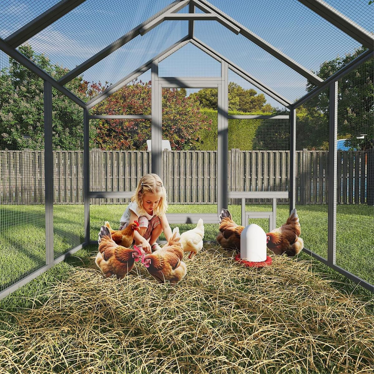 Chicken Coop for10-12 Chickens, Large Wooden Chickens Run, Gray