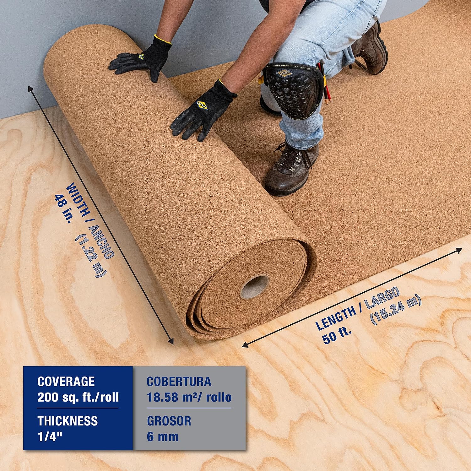 72000Q Natural Cork Underlayment Roll - 4 ft. Wide x 50 ft. Long x 6 mm Thick - 200 sq. ft.