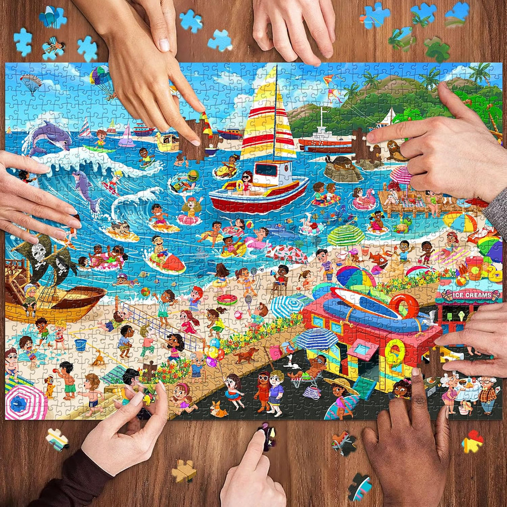 Summer Beach Puzzles for Adults 1000 Pieces, Letters on Back, Impossible Hard Difficult Challenging, Precise
