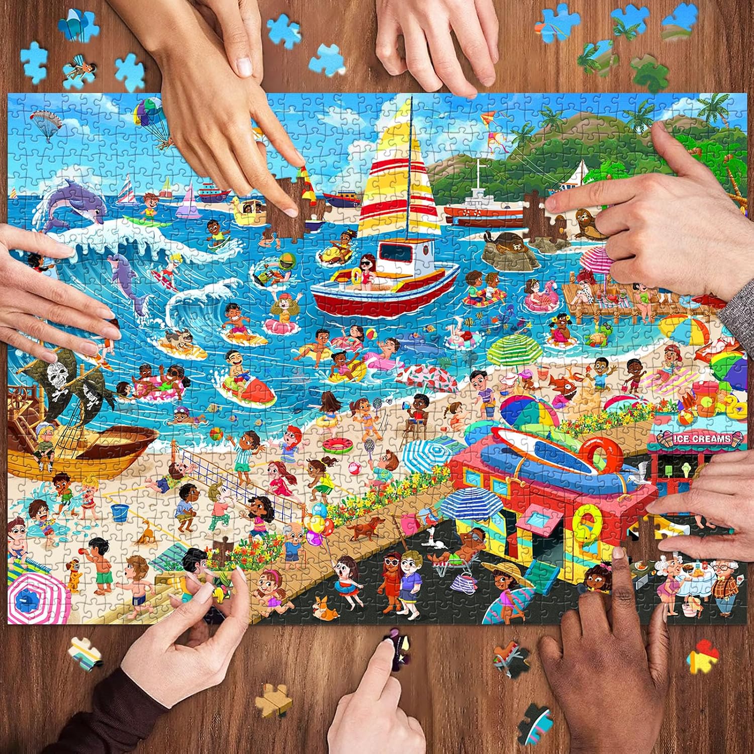 Summer Beach Puzzles for Adults 1000 Pieces, Letters on Back, Impossible Hard Difficult Challenging, Precise