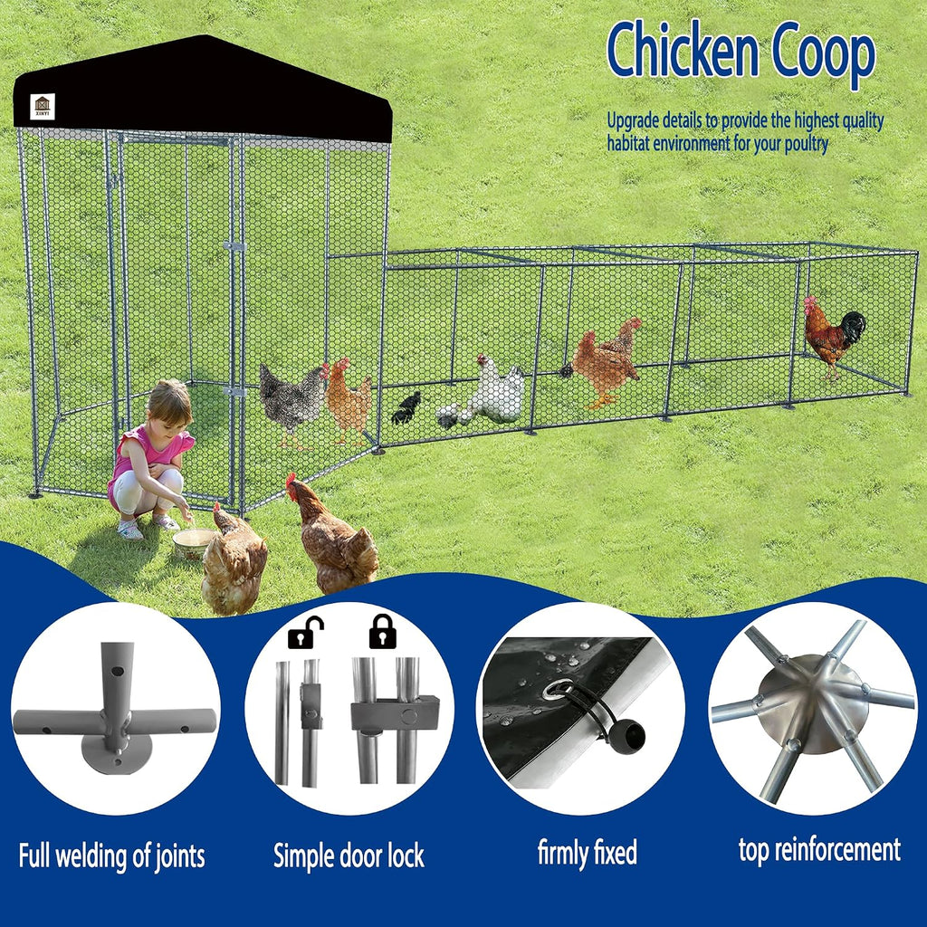 Hexagonal Metal Chicken coop with Cover for Yard, 19x6x7.5ft Large Chicken Run for 10 Chickens, Walk-in and
