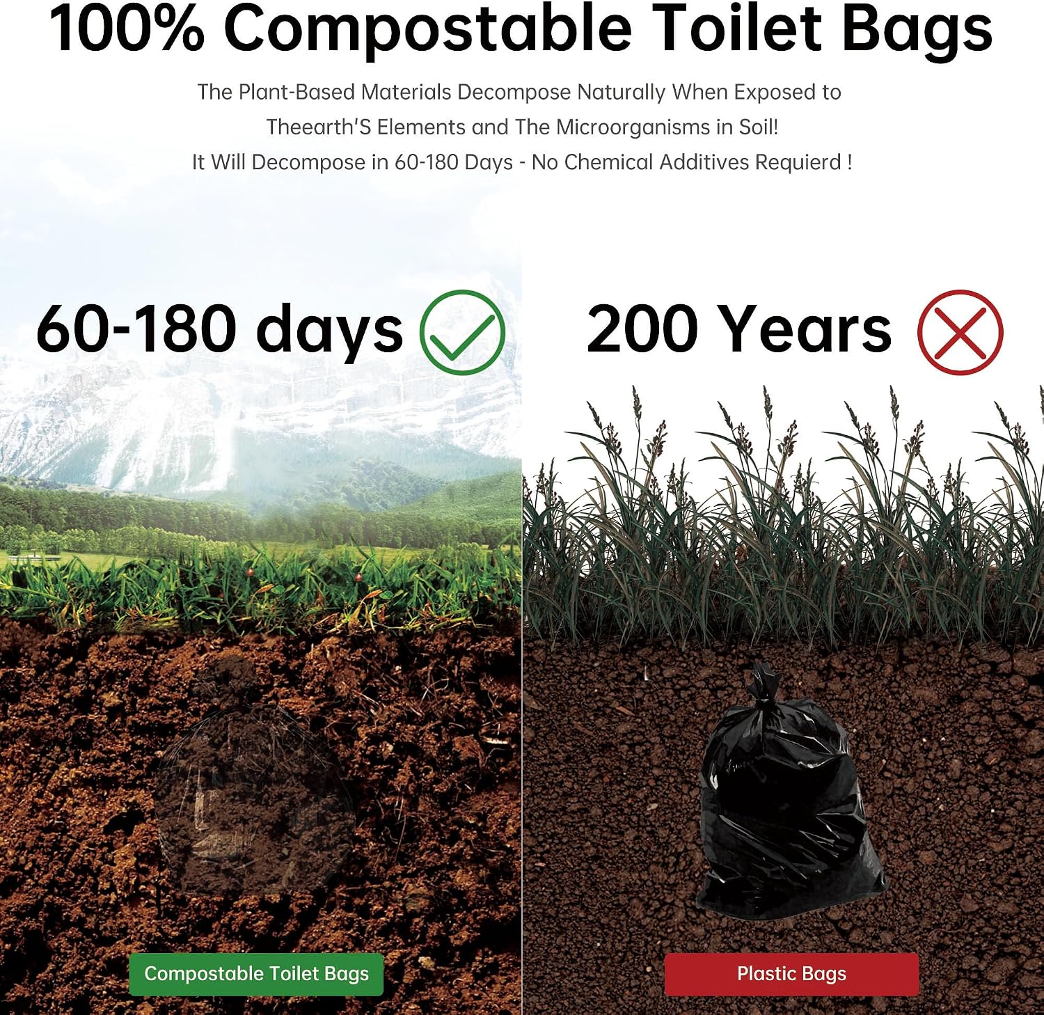 25/50 / 75 Pcs Portable Camping Toilet Bags,5 Gallon Compostable Toilet Replacement Bags for camping toilet, portable
