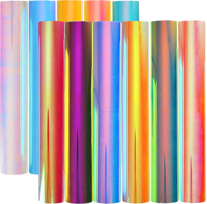 Opal Holographic Heat Transfer Vinyl 11 Pack Holographic Iron on Vinyl Rainbow Vinyl Glitter HTV Metallic HTV Sheets