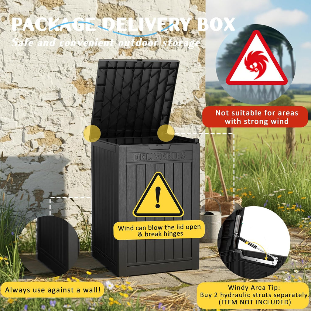 Package Delivery Box, Waterproof Outdoor Container Lockable, Black | 55 Gallon with Lockable Secure,Outdoor Package