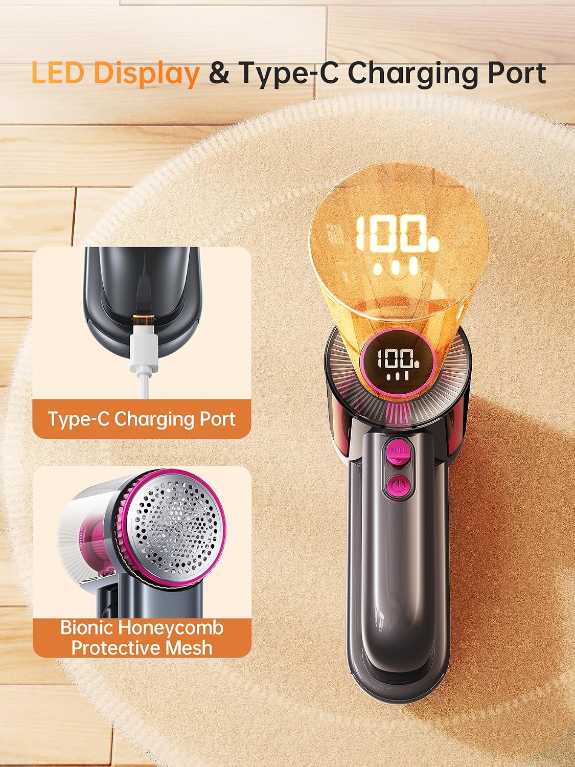 2-in-1 Rechargeable Fabric Shaver & Lint Remover,1800mAh | 3-Speed Lint Shaver with Digital LED Display, Type-C Fast