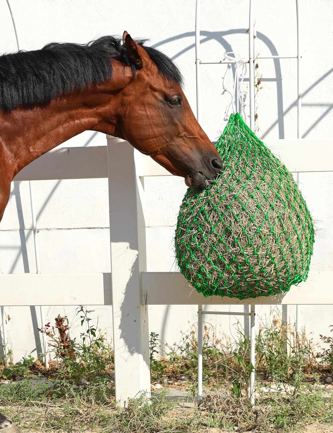 Slow Feed Hay Net for Horses, 40 Inch Hay Bag Holds 1–2 Flakes, 2 Inch Mesh Durable Hanging Feeder for Stable