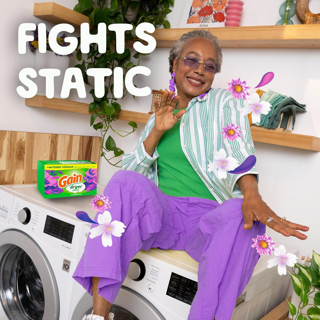 dryer sheets Plus Wrinkle Release, Moonlight Breeze Scent, 120 Count, Fights static with a touch of scent, laundry