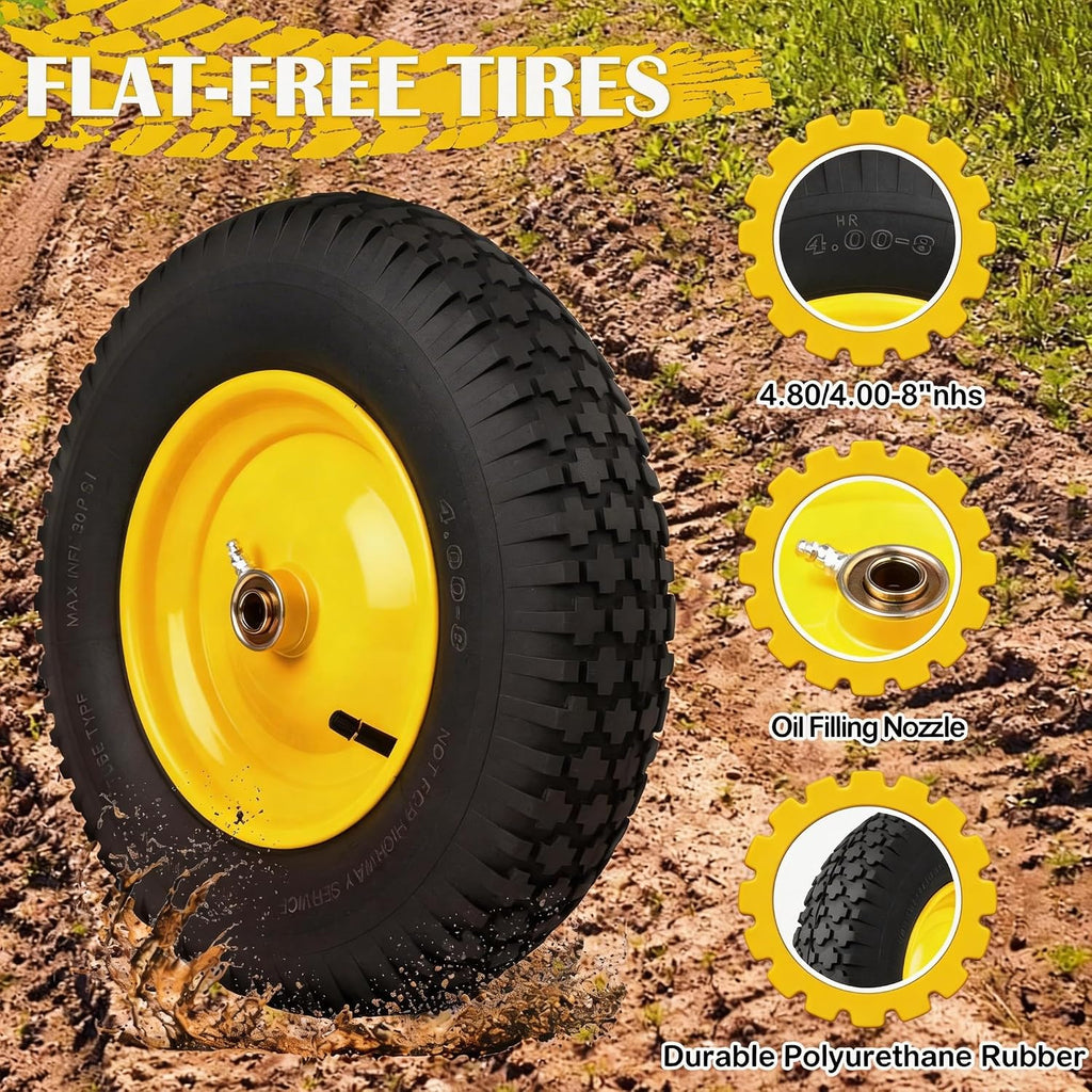 4.80/4.00-8 Pneumatic Tires, 16" Wheelbarrow Tire and Wheel 400LB Capacity, with 5/8" & 3/4" Bushing Kit