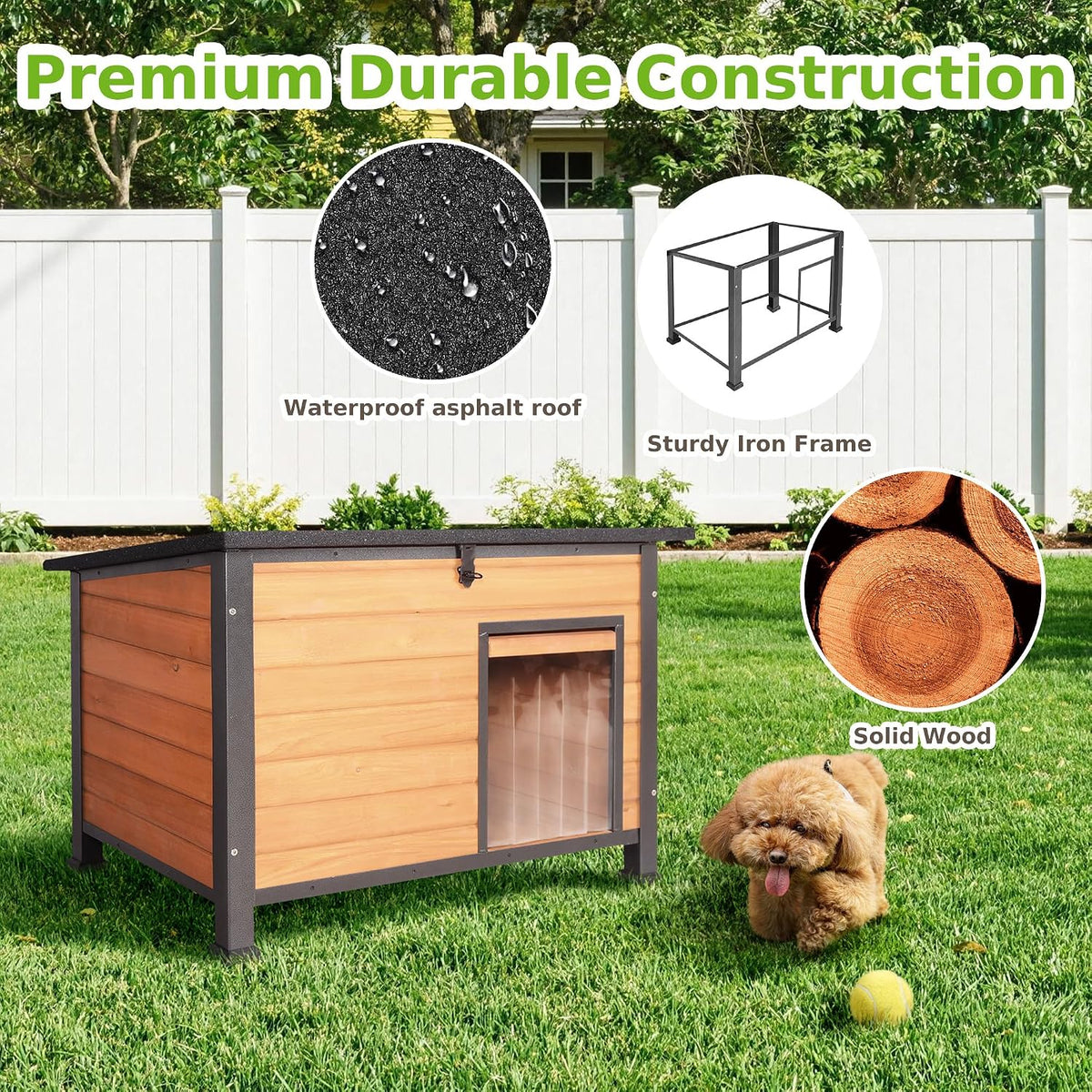 Wooden Insulated Outdoor Dog House Winter Weatherproof-M,Brown