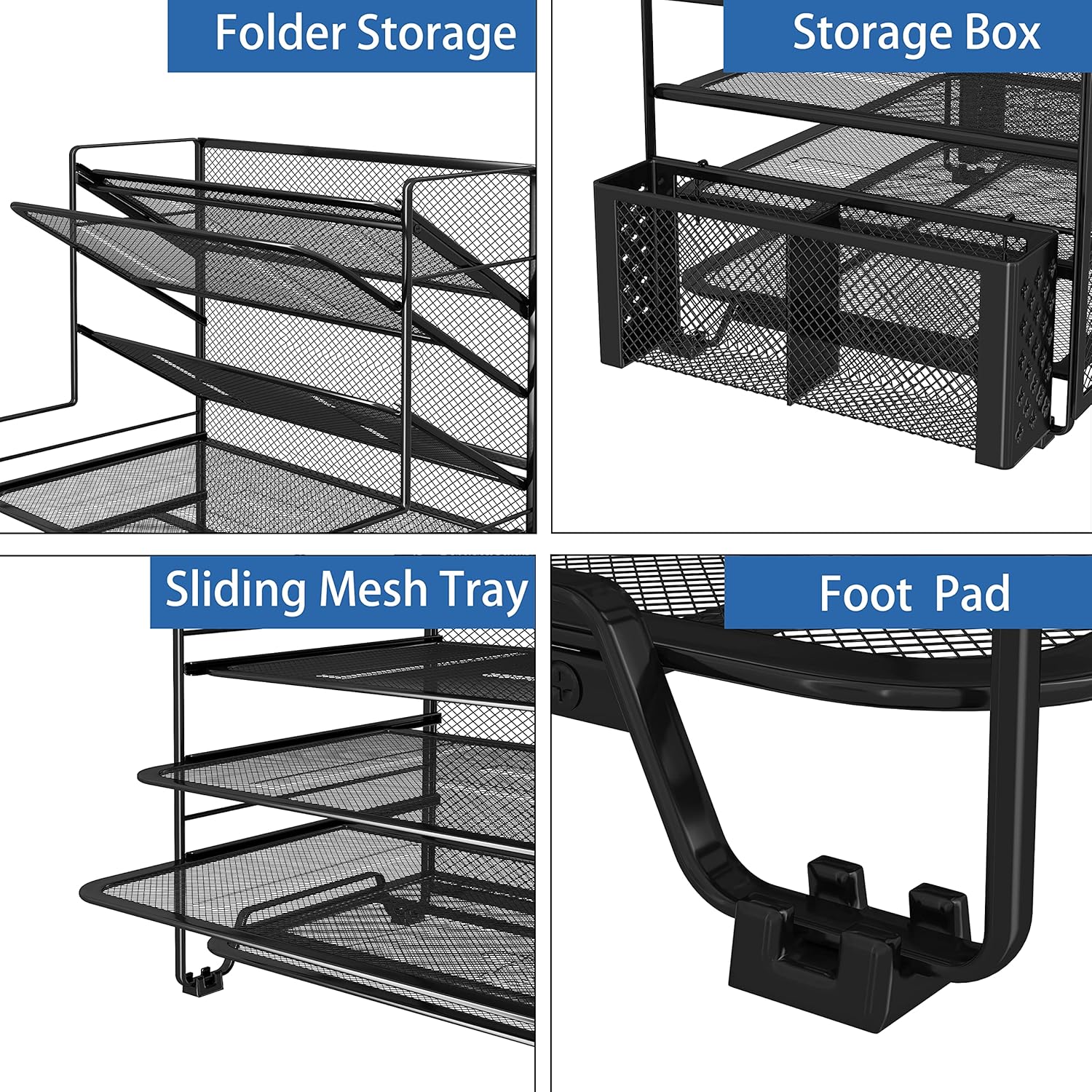 7 Tier Desk File Organizer, Letter Tray Paper Organizer with Pen Holder and Metal Hanging Basket, Black