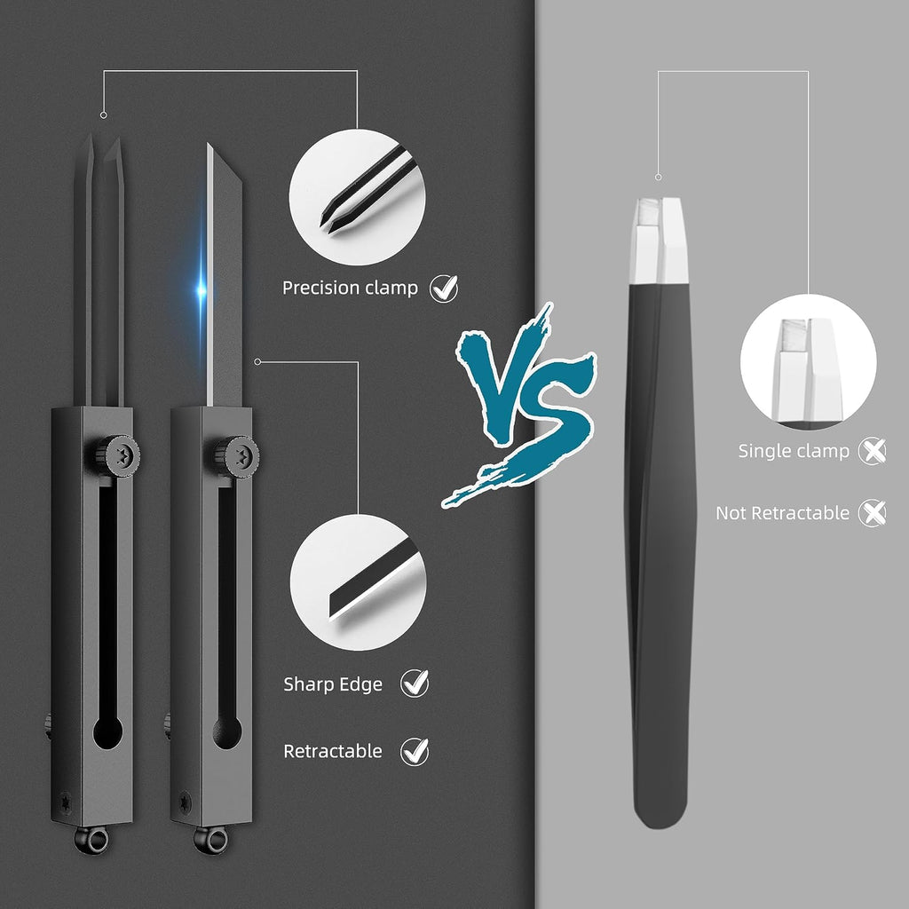 2-in-1 EDC Pocket Knife Keychain Tweezers Multitool, Box Cutter Tool, Black | Retractable with Locking Mechanism