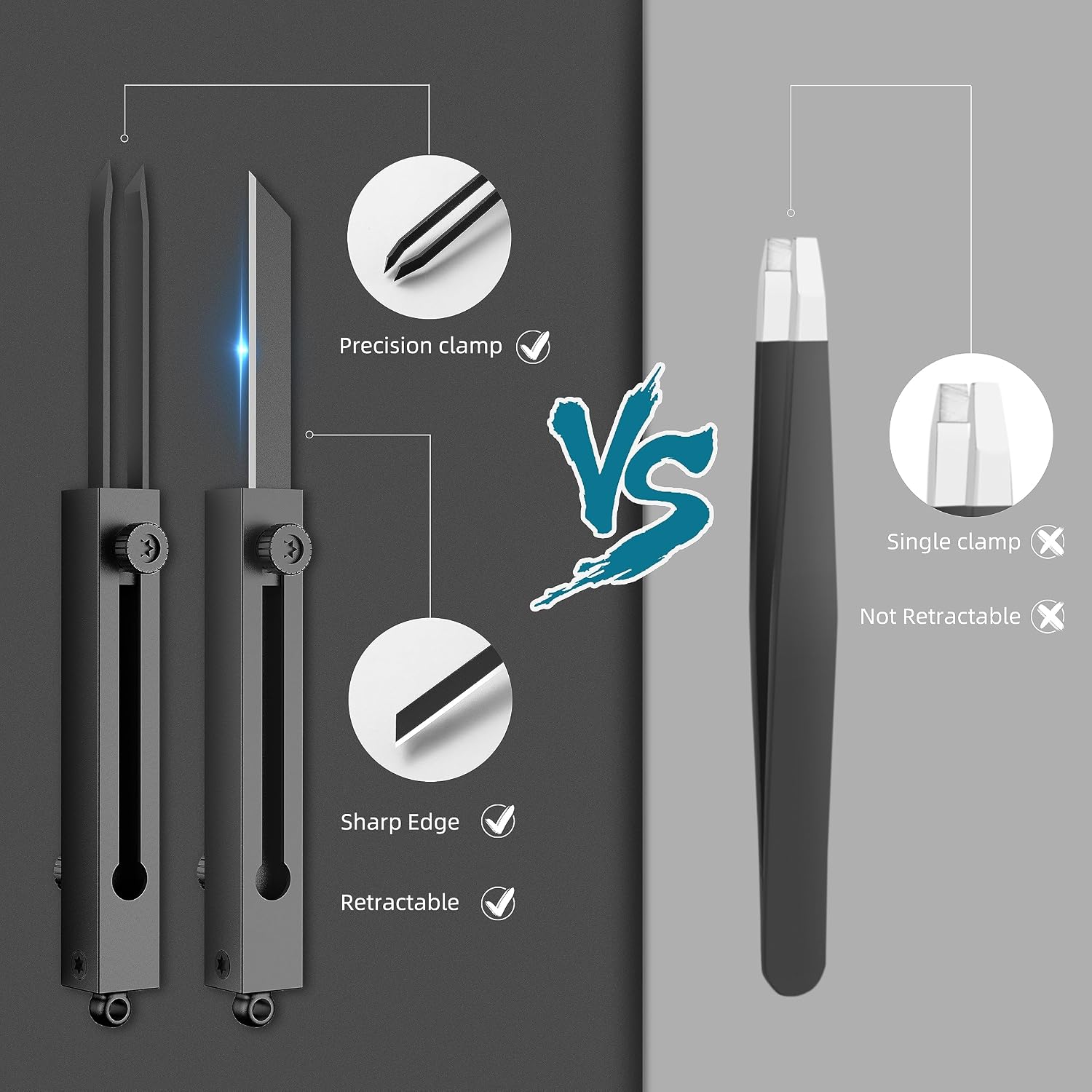 2-in-1 EDC Pocket Knife Keychain Tweezers Multitool, Box Cutter Tool, Black | Retractable with Locking Mechanism
