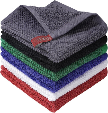 100% Cotton Wash Cloth, 12x12 Inch, 6 Pack, 6 Colors | Highly Absorbent, Soft Feel Fingertip Towels, Machine Washable