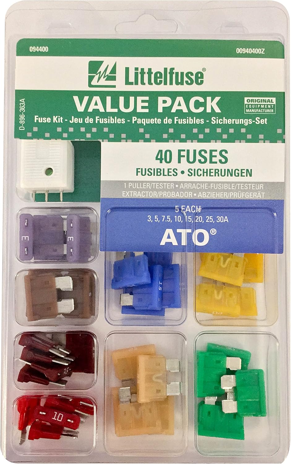 Littelfuse 00940400Z ATO Blade Fuse Super Value Pack - 40 Piece