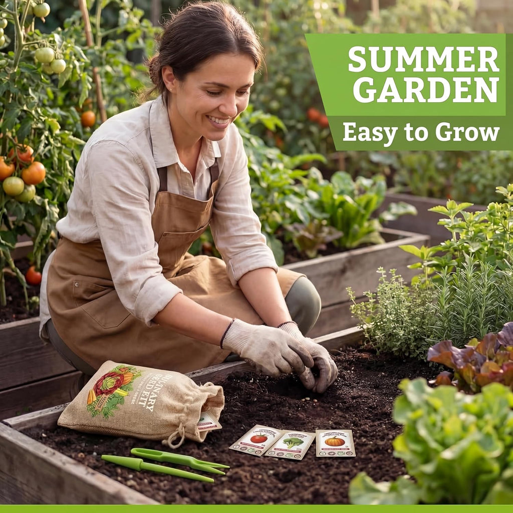 Culinary Vegetable & Herb Seeds Variety Pack - 30 Heirloom Non-GMO Garden Seeds for Planting, Seed Kit with Tools