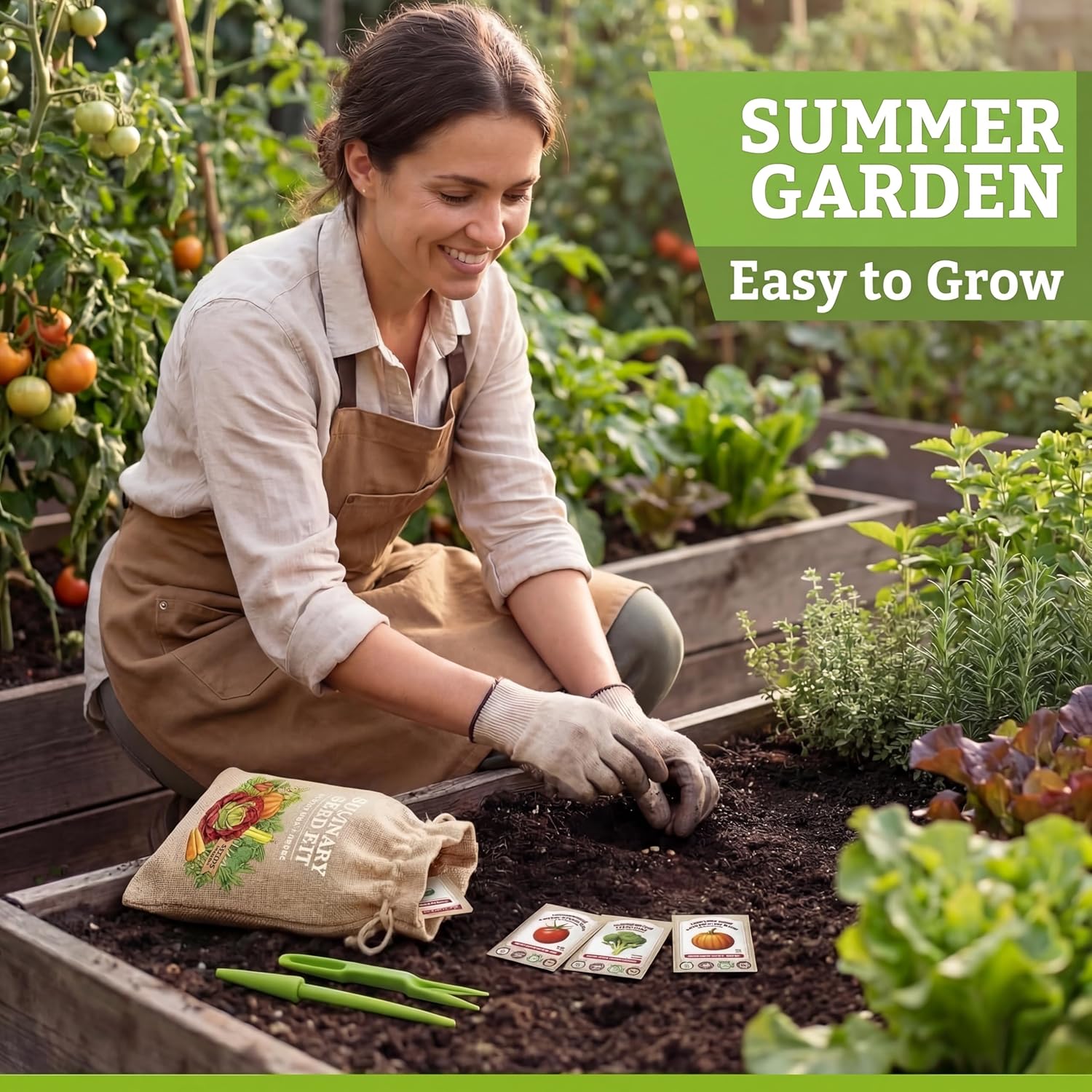 Culinary Vegetable & Herb Seeds Variety Pack - 30 Heirloom Non-GMO Garden Seeds for Planting, Seed Kit with Tools