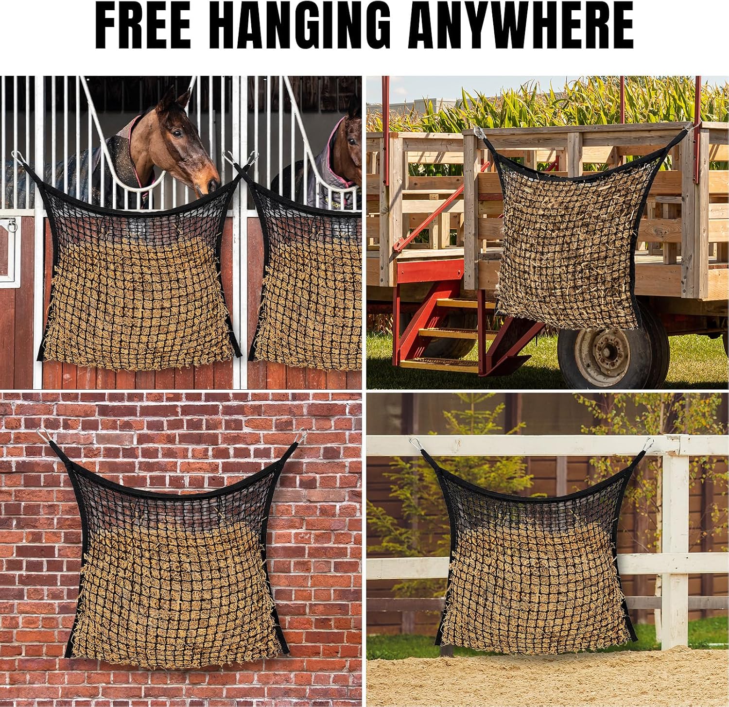 Slow Feed Hay Nets for Horses, Large Capacity Hay Bags, 4 Pack