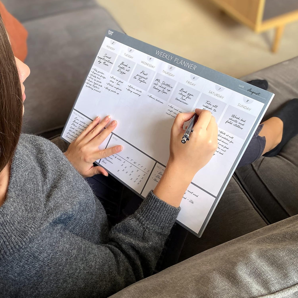 Weekly Desk Planner - Large 11.3” x 16.5” Tear-Off Pad, 52 Undated Sheets, Thick 120gsm No-Bleed Paper - To-Do List