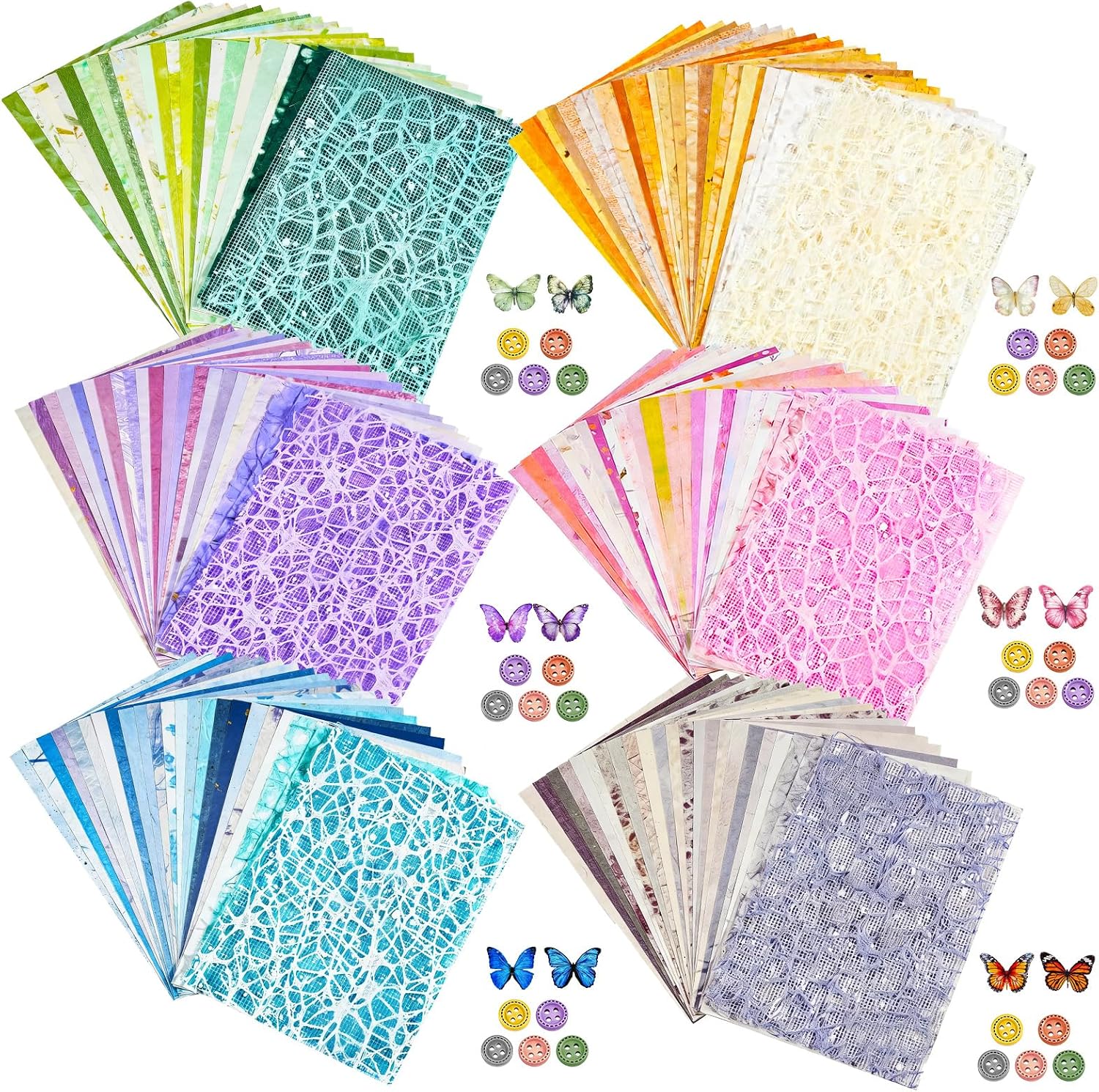 156 Sheets Textured Scrapbook Paper and Mesh Fabric Assorted Set 6 Pack Mixed Special Paper Scrapbook Tape and