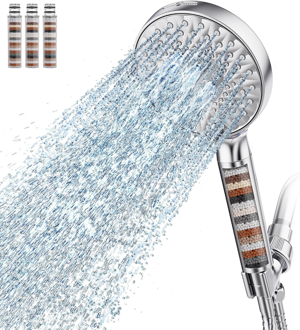 Filtered Shower Head with Handheld High Pressure 9 Spray Mode Showerhead Detachable Shower Head Water Softener