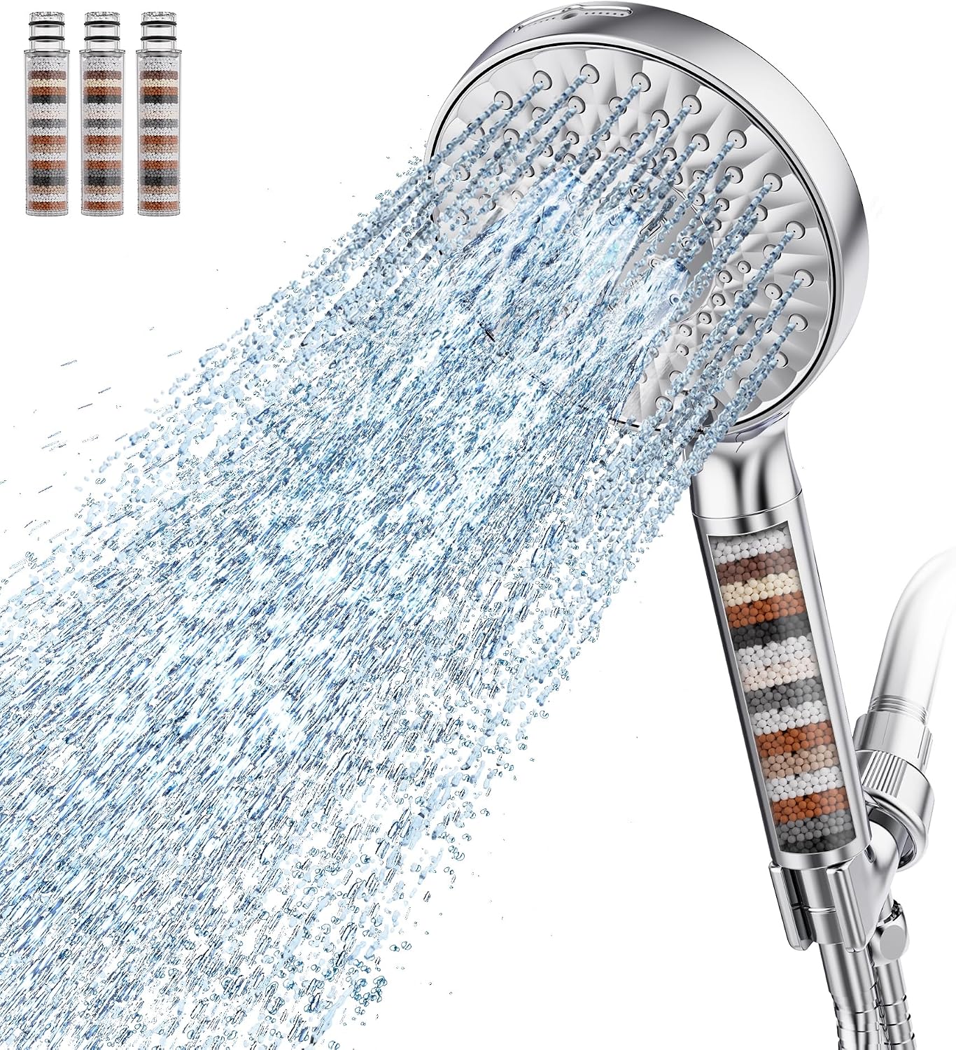 Filtered Shower Head with Handheld High Pressure 9 Spray Mode Showerhead Detachable Shower Head Water Softener