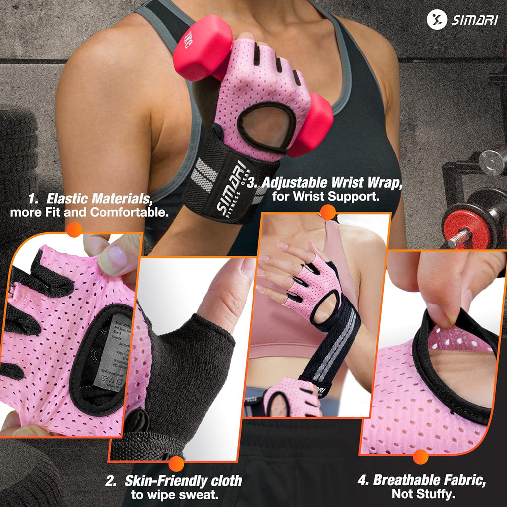 Breathable Workout Gloves for Men Women, Padded Weight Lifting Gloves with Wrist Wraps Support, Full Palm Protection