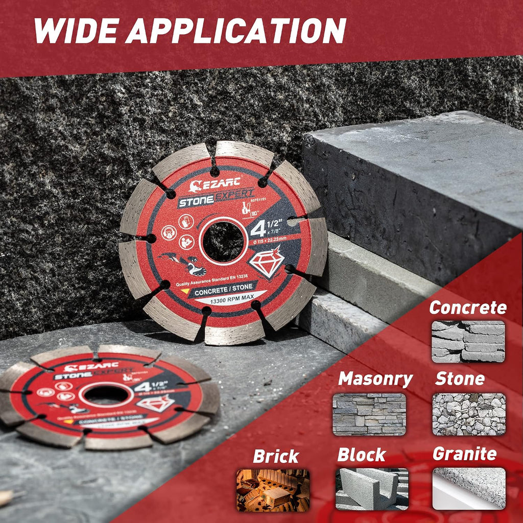 4-1/2 Inch Segmented Diamond Blade, 7/8"-20mm-5/8 Arbor, 2-Pack | Cutting Wheel for Angle Grinder, Fast Cutting