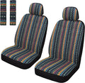 Baja Saddle Blanket Car Seat Covers Front Set with Seat Belt Pads, Washable Breathable Striped Woven Cloth Seat
