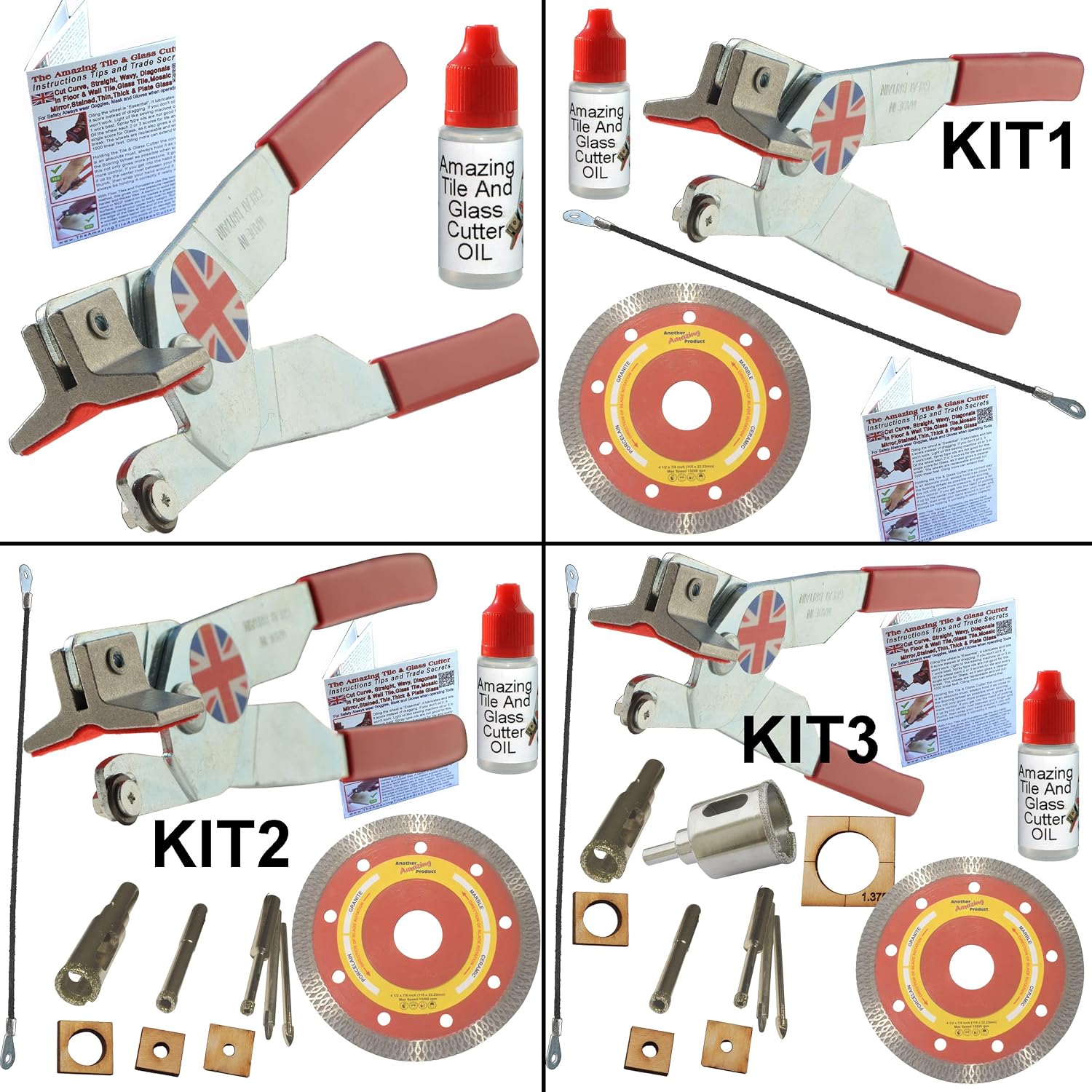 Ceramic Tile Cutter – Kit - Cut Curves, Notches, Corners and Plunge Cut Square Outlets with 4 1/2” Diamond Blade For