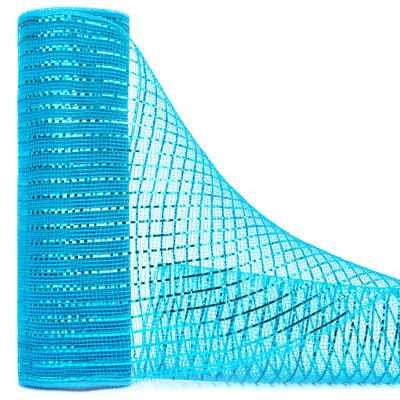 Turquoise Blue Metallic Mesh Ribbon,10 inch x 30 feet(10Yard), Turquoise Blue with Blue Wide Foil, Easter Ribbon for