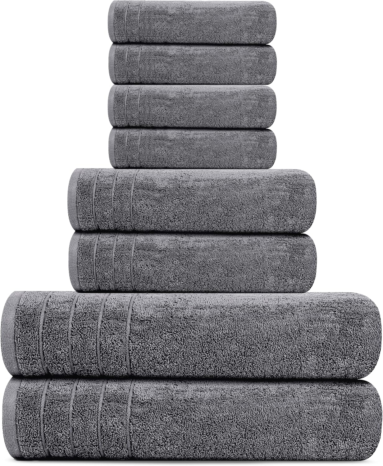 8 Piece Towel Set, 2 XL Bath, 2 Hand, 4 Washcloth, Dark Grey | 100% Cotton, Lighter Weight, Quicker to Dry, Super