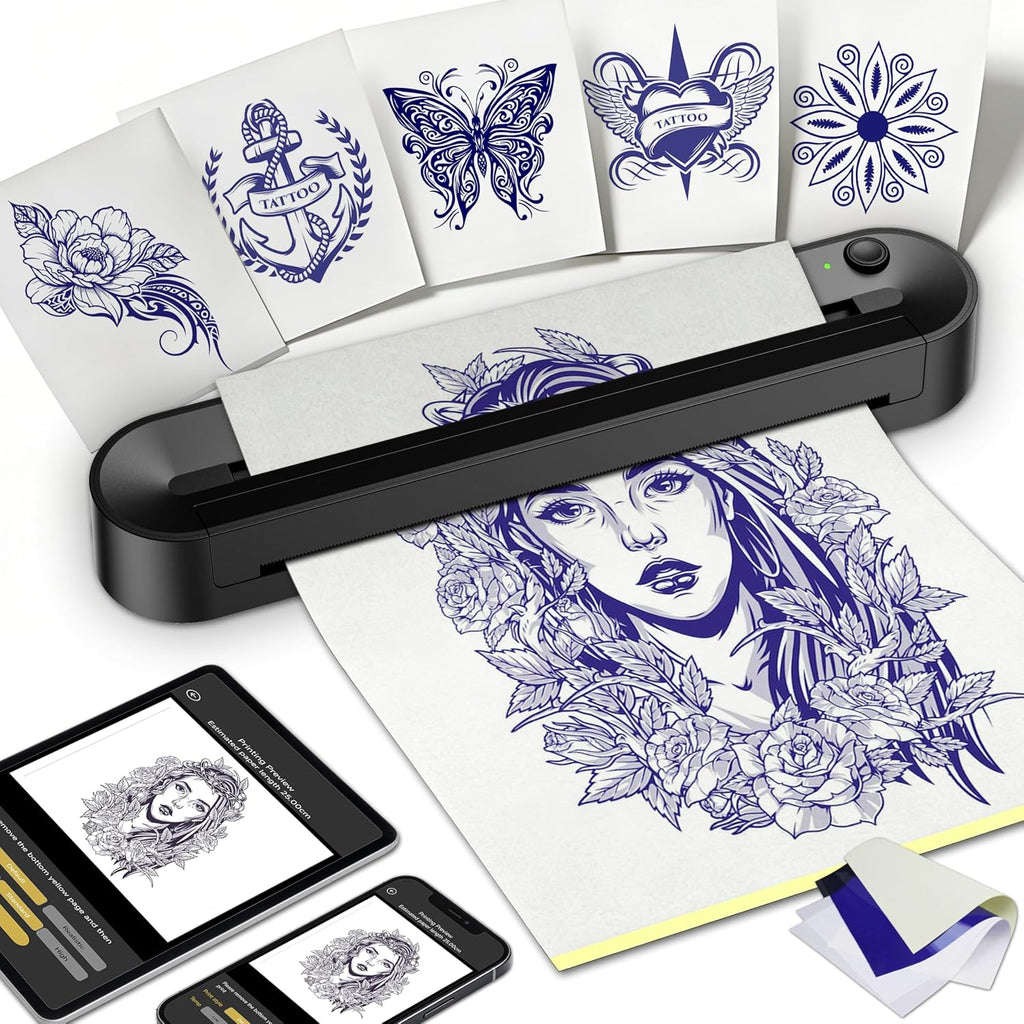 Tattoo Stencil Printer, Wireless Thermal Printer, Support Multi Sizes up to A4, Thermal Stencil Printer, 10 Transfer
