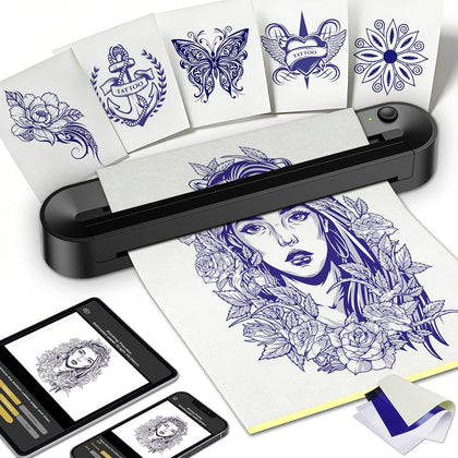 Tattoo Stencil Printer, Wireless Thermal Printer, Support Multi Sizes up to A4, Thermal Stencil Printer, 10 Transfer