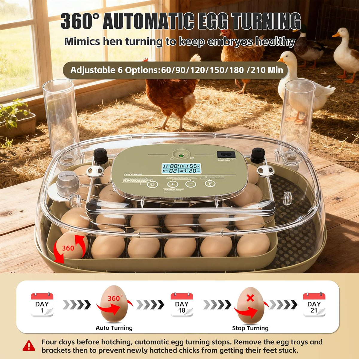 Incubators for Hatching Eggs, 24 Egg Incubator with Automatic Egg Turning and Humidity Control, Egg Candler, 360°
