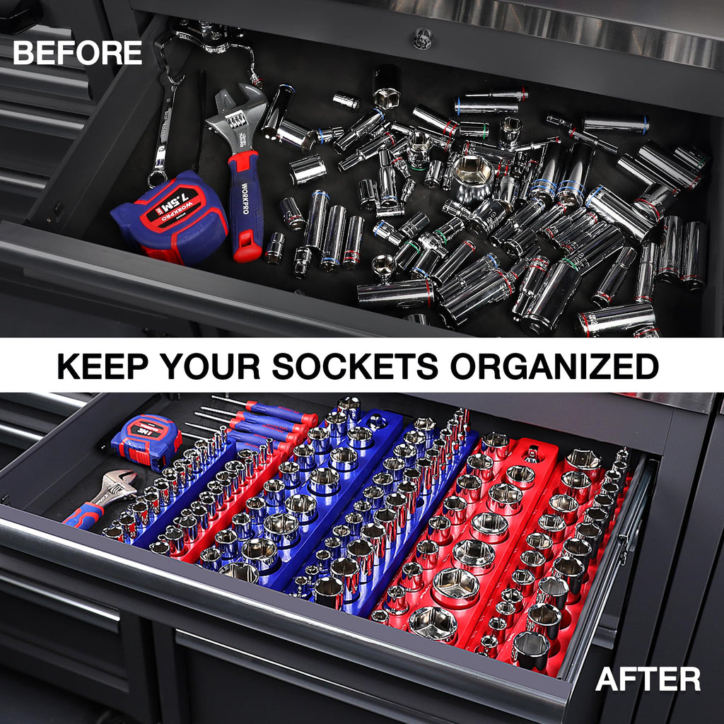 Magnetic Socket Organizer Set, 6-Piece Metric SAE Socket Holder Set