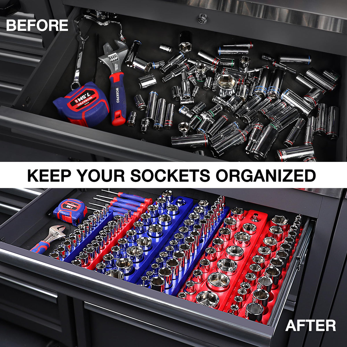 Magnetic Socket Organizer Set, 6-Piece Metric SAE Socket Holder Set
