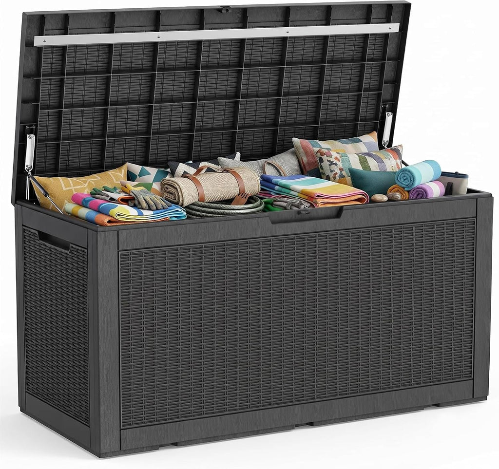150 Gallon Resin Deck Box, Lockable Patio Outdoor Storage Box for Furniture, Garden Tools and Tools Storage