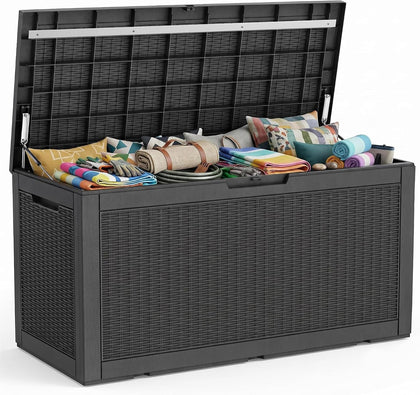 150 Gallon Resin Deck Box, Lockable Patio Outdoor Storage Box for Furniture, Garden Tools and Tools Storage