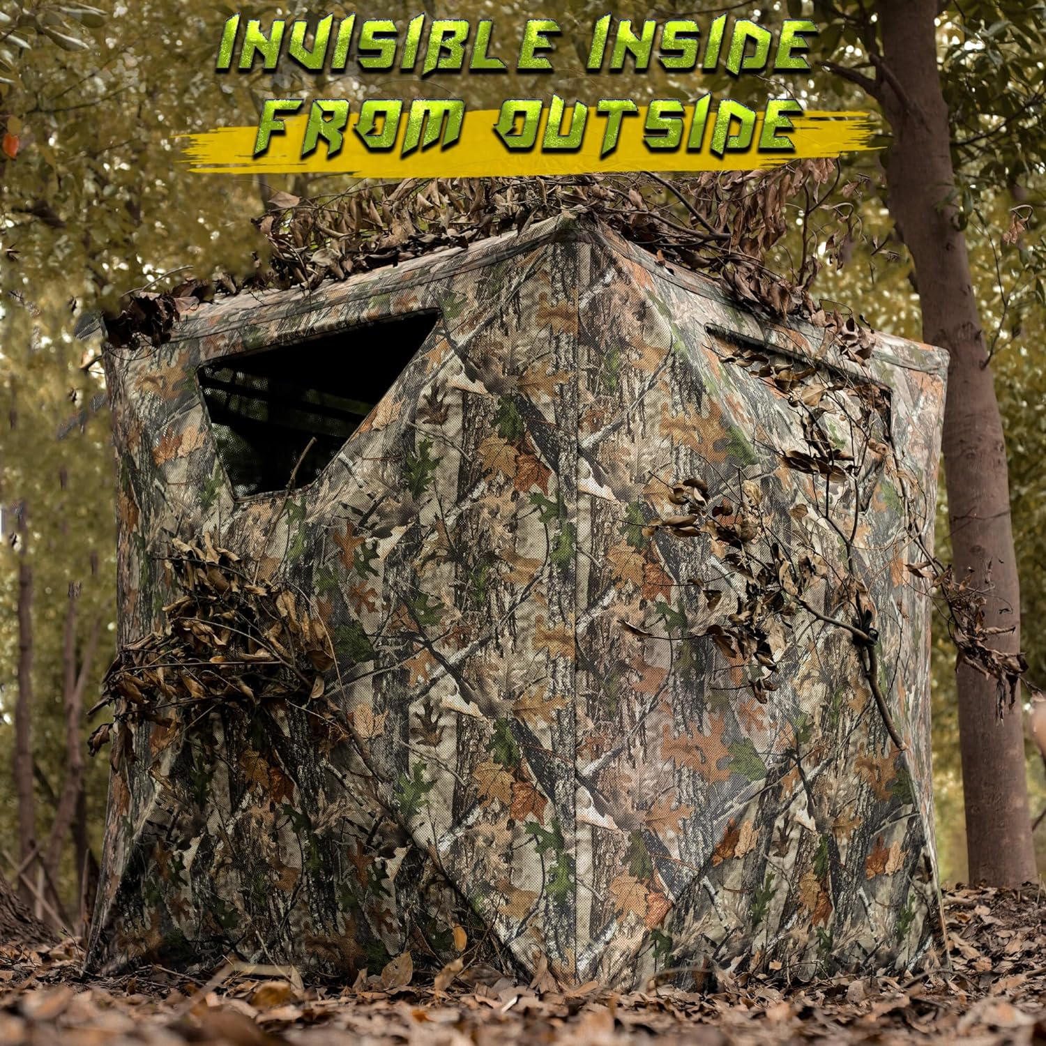 Hunting Blind, 2 Person Pop Up Blinds 360 Degree See Through, Portable Durable Hunting Ground Blinds for Deer &