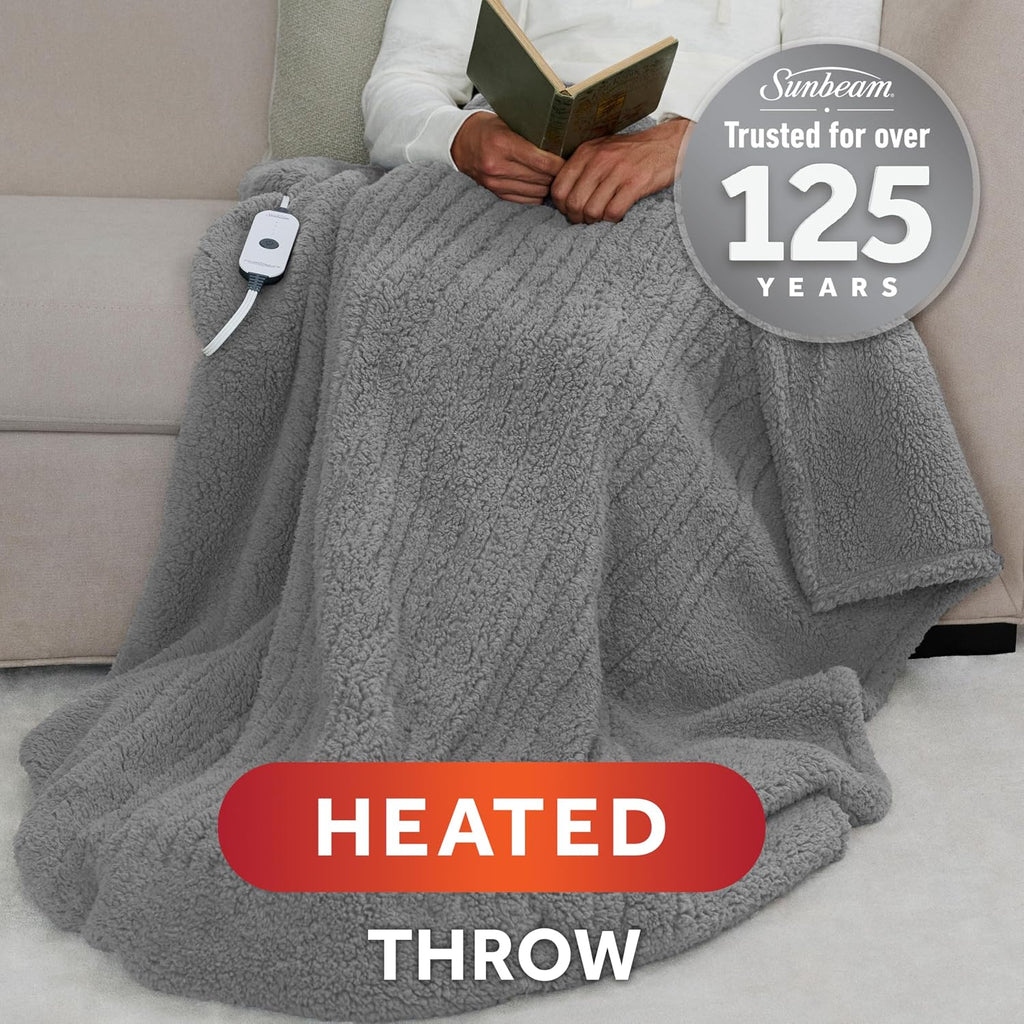 Royal Sherpa Foot Pocket Heated Throw Electric Blanket, 50" x 60", 4 Heat Settings, 4-Hour Auto Shut-Off, Warming