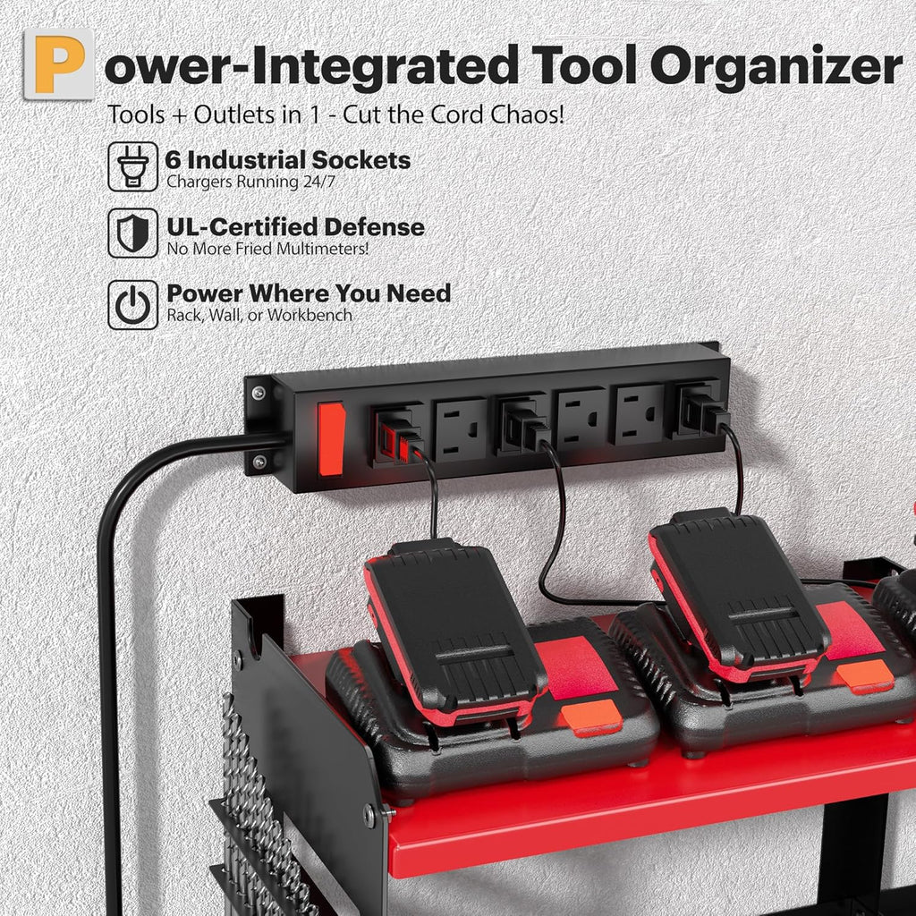 Power Tool Organizer Wall Mount with Charging Station, 15 Min Assembly & Maximum 420lbs Load by Heavy Duty Metal, 8
