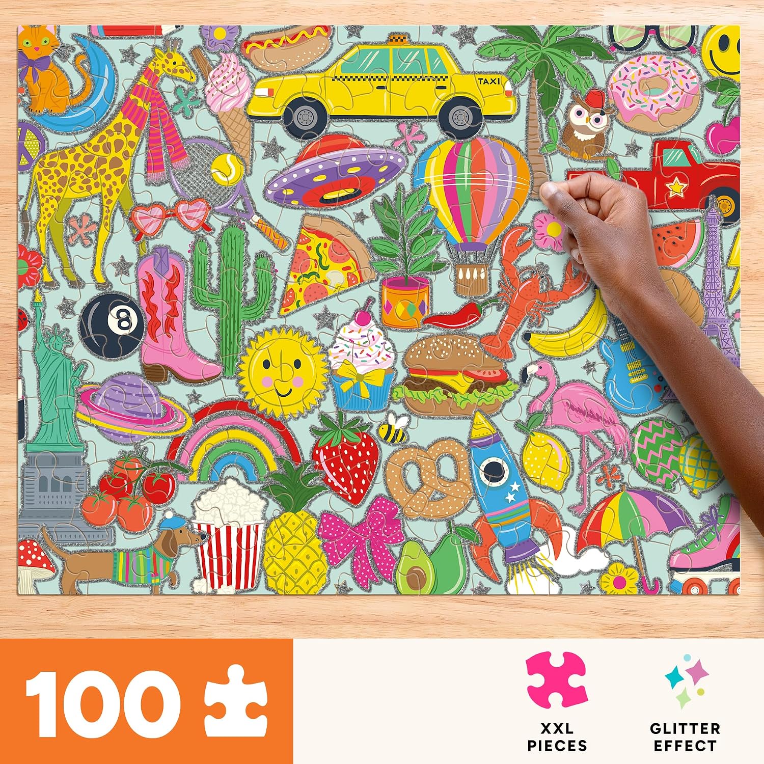 Chuckle & Roar Search & Find Icons Glittery Jigsaw Puzzle – 100 Piece XXL Puzzle for Kids Ages 6+