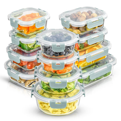 24pc Borosilicate Glass Storage Containers with Lids | 12 Airtight/Freezer Safe Food Storage Containers for Pantry