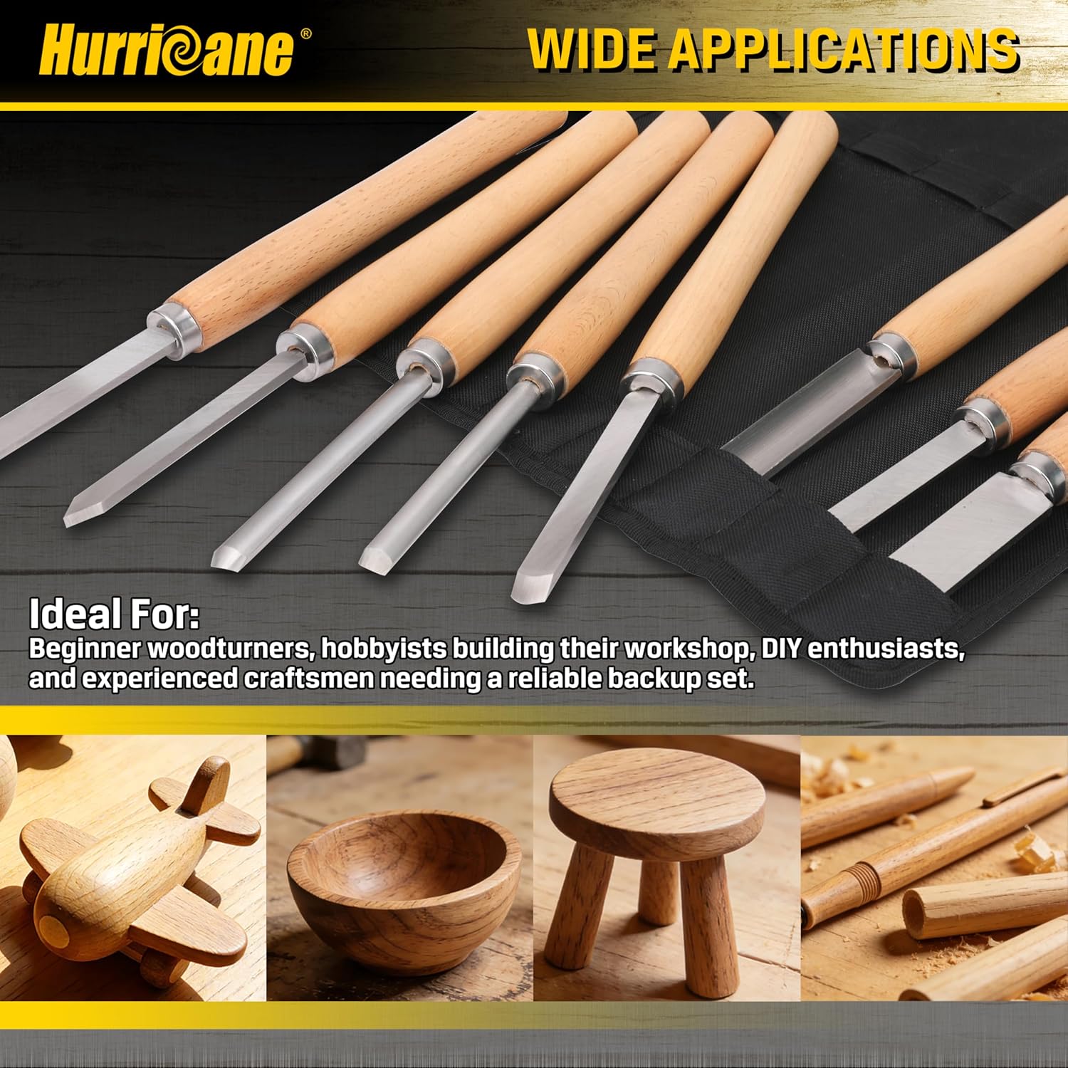 8pc Wood Lathe Turning Tool Set, Wood Turning Chisel Set for Woodworking. 2 Skew 1 Spear Point 1 Parting 1 Round Nose