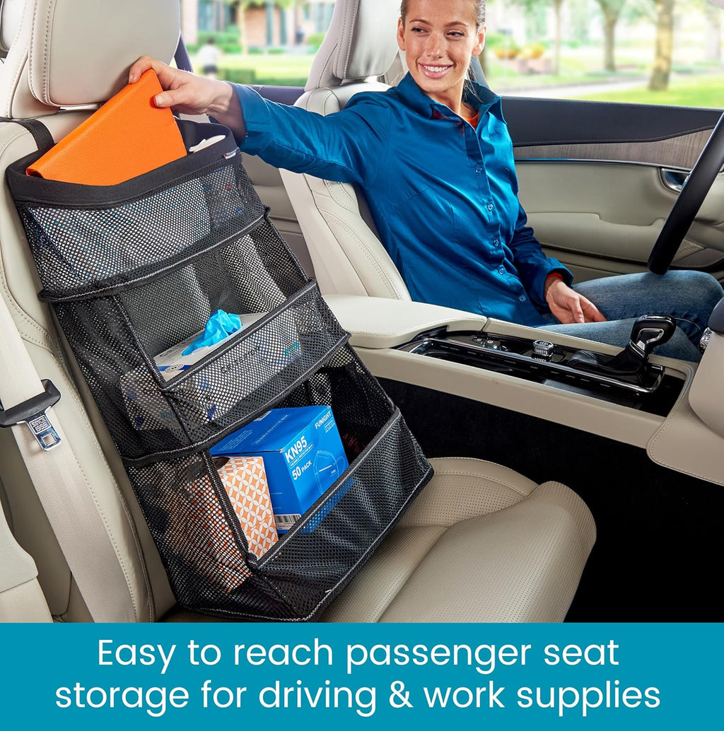 Multipurpose Car Storage Organizer with Mesh Bins - SUV Trunk Organizer, Passenger Seat Organizer or Back Seat